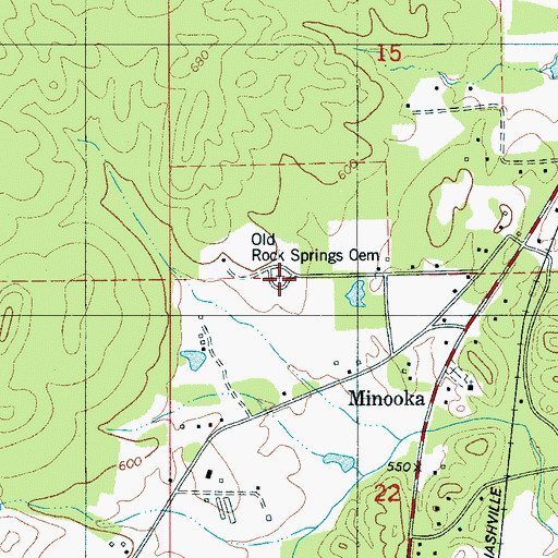 Topographic Map of Old Rock Springs Cemetery, AL