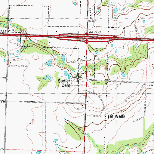 Topographic Map of Sadler Cemetery, TX