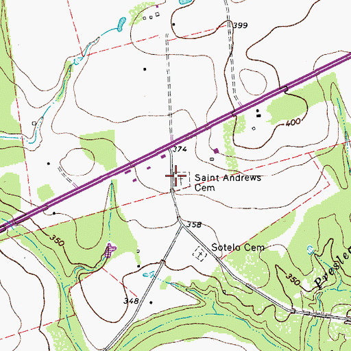 Topographic Map of Saint Andrews Cemetery, TX
