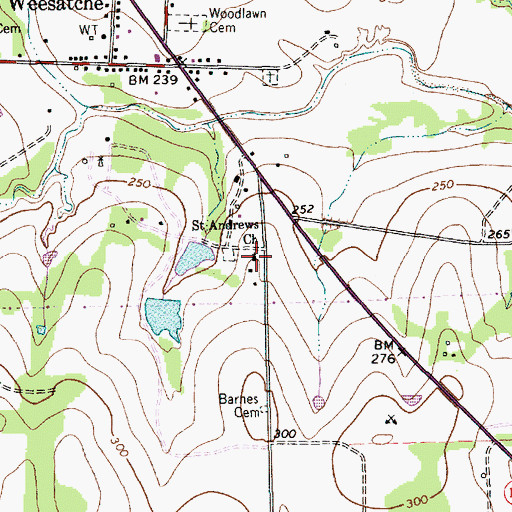 Topographic Map of Saint Andrews Church, TX