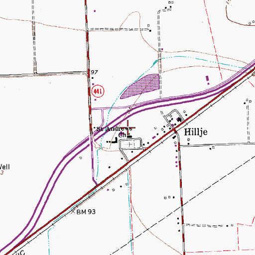 Topographic Map of Saint Andrews Church, TX