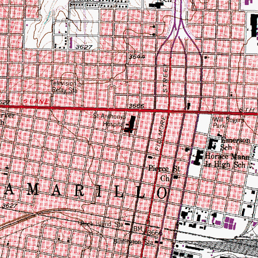 Topographic Map of Saint Anthonys Hospital, TX