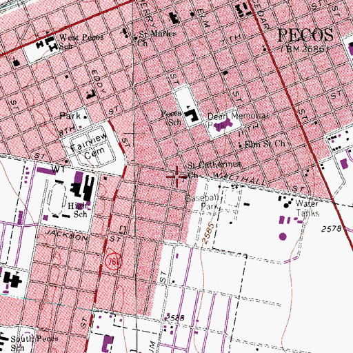 Topographic Map of Saint Catherines Church, TX