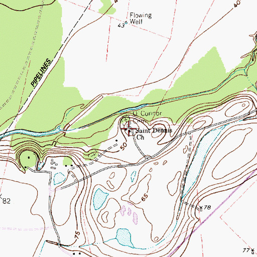 Topographic Map of Saint Dennis Church, TX