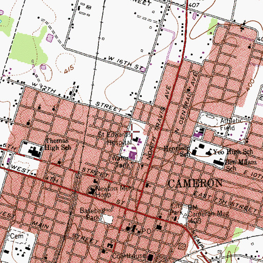 Topographic Map of Saint Edwards Hospital, TX