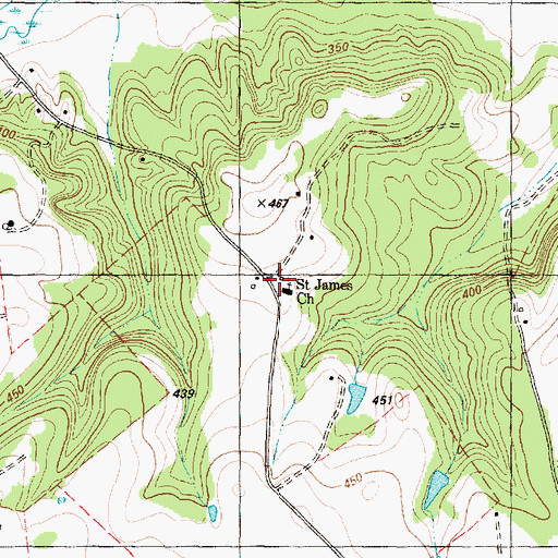 Topographic Map of Saint James Church, TX