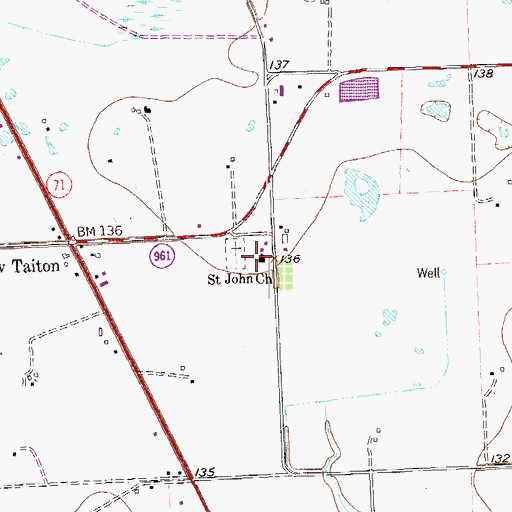 Topographic Map of Saint John Church, TX