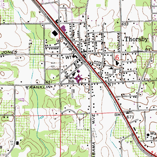 Topographic Map of Thorsby High School, AL