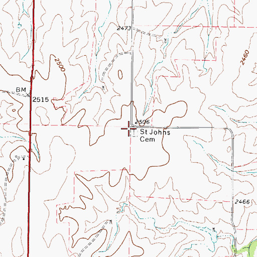 Topographic Map of Saint John's Lutheran Cemetery, TX