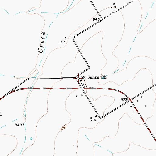 Topographic Map of Saint Johns Church, TX
