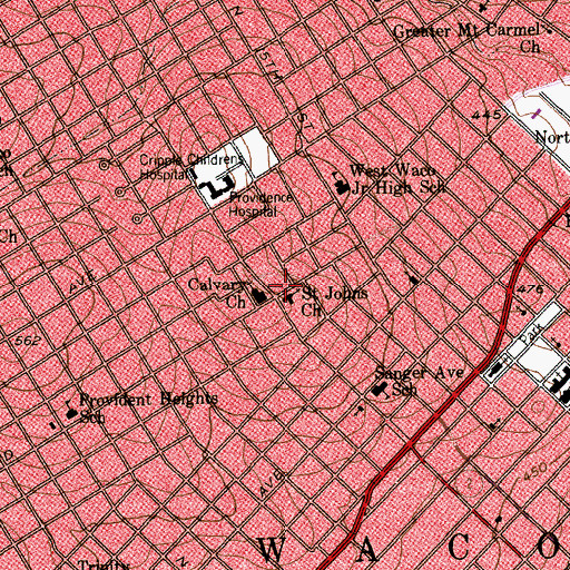 Topographic Map of Saint Johns Church, TX