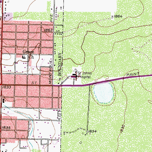 Topographic Map of Shannon Medical Center - Saint John's Campus, TX