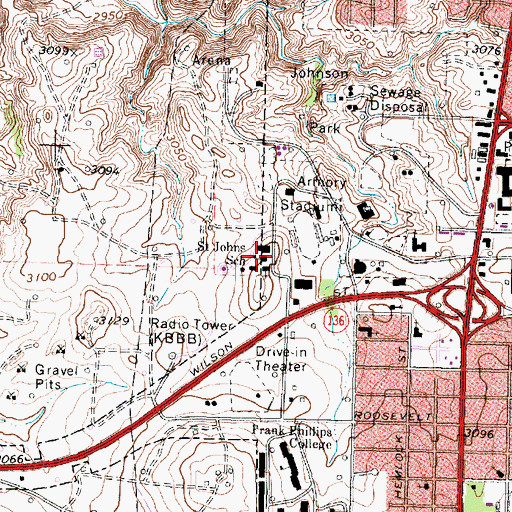 Topographic Map of Saint Johns School, TX