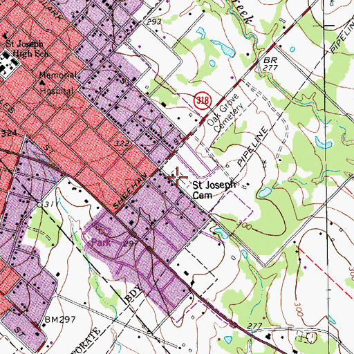 Topographic Map of Saint Joseph Cemetery, TX
