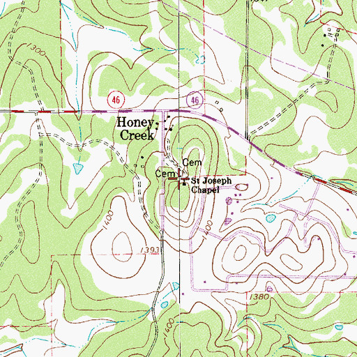 Topographic Map of Saint Joseph Chapel, TX