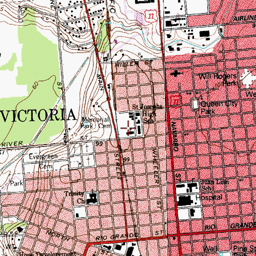 Topographic Map of Saint Joseph Roman Catholic High School, TX
