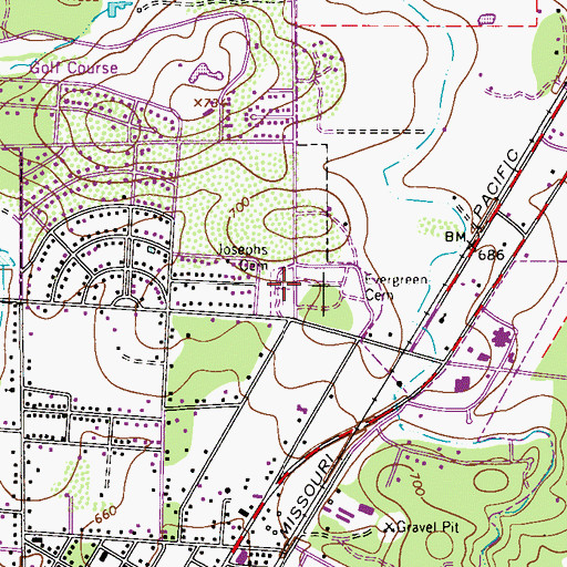Topographic Map of Saint Josephs Cemetery, TX
