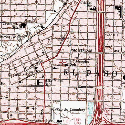 Topographic Map of Saint Josephs School, TX