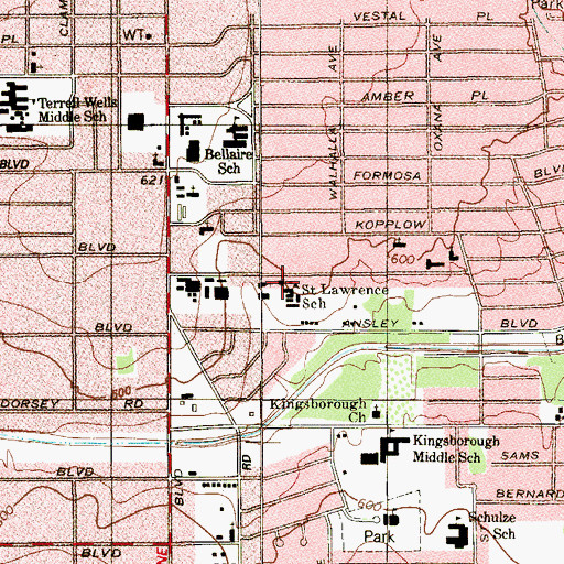 Topographic Map of Saint Lawrence School, TX