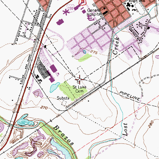 Topographic Map of Saint Luke Cemetery, TX