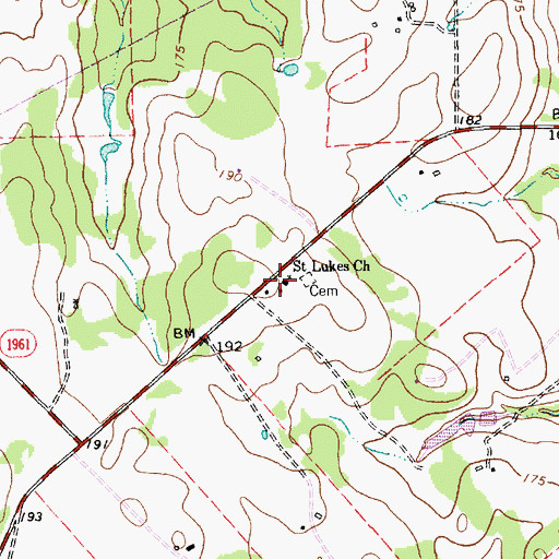 Topographic Map of Saint Lukes Church, TX