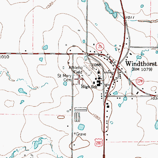 Topographic Map of Saint Mary Cemetery, TX
