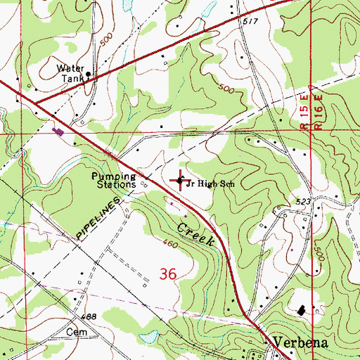 Topographic Map of Verbena Junior High School, AL