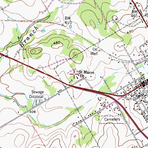 Topographic Map of Saint Marys Church, TX