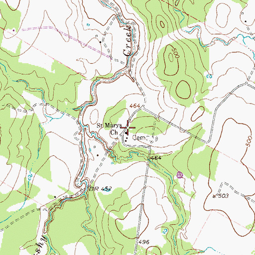 Topographic Map of Saint Marys Church, TX