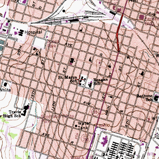Topographic Map of Saint Marys School, TX