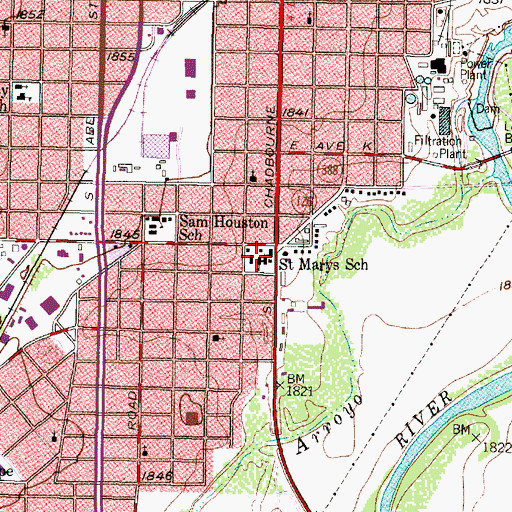 Topographic Map of Saint Marys School, TX