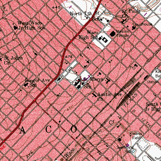 Topographic Map of Saint Marys School, TX