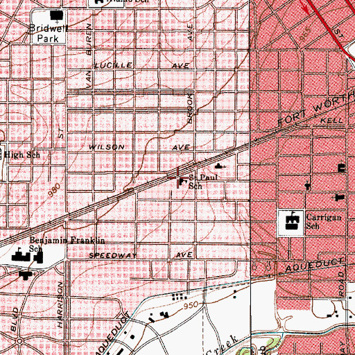 Topographic Map of Saint Paul School, TX