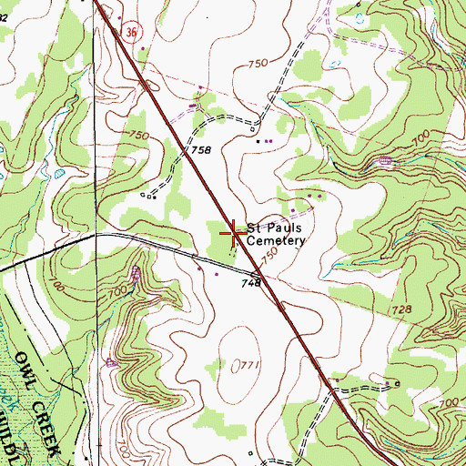 Topographic Map of Saint Pauls Cemetery, TX