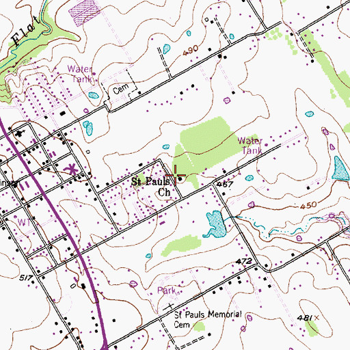 Topographic Map of Saint Pauls Church, TX