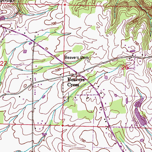 Topographic Map of Beavers Cross School (historical), AL