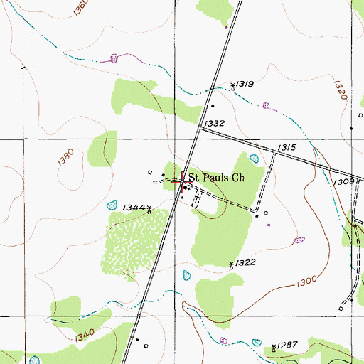 Topographic Map of Saint Pauls Church, TX