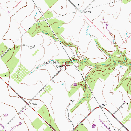 Topographic Map of Saint Peters Cemetery, TX