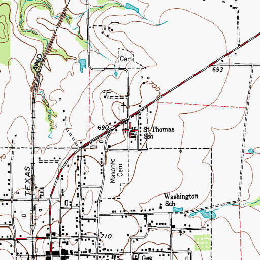 Topographic Map of Saint Thomas School, TX