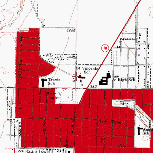 Topographic Map of Saint Vincent De Paul Catholic School, TX