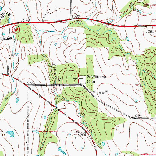 Topographic Map of Saint Williams Cemetery, TX