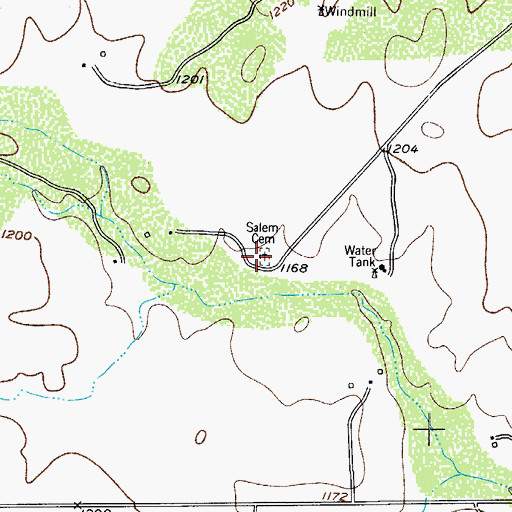 Topographic Map of Salem Cemetery, TX