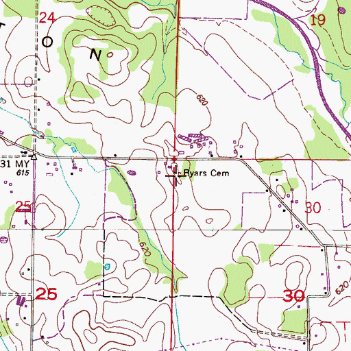 Topographic Map of Byars Cemetery, AL