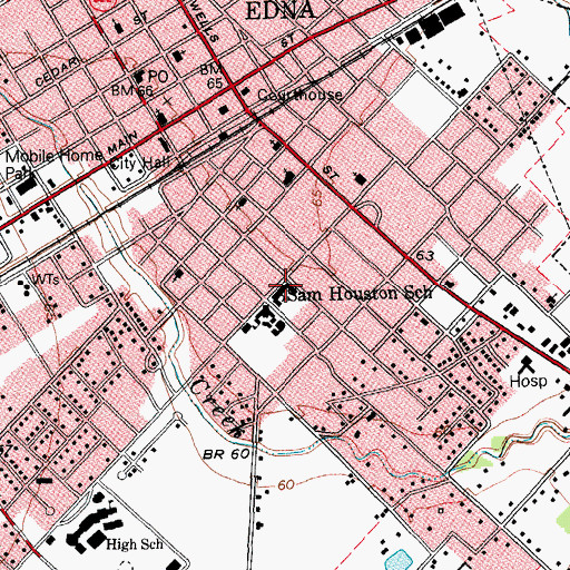 Topographic Map of Sam Houston School, TX