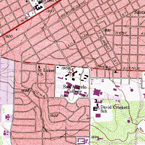 Topographic Map of Angelo State University, TX