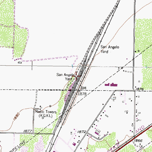 Topographic Map of San Angelo Yard, TX