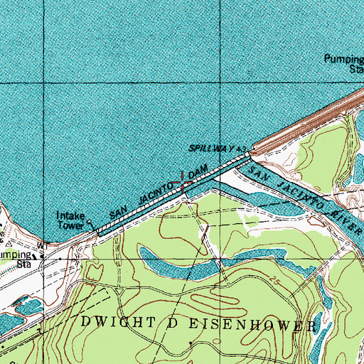 Topographic Map of San Jacinto Dam, TX
