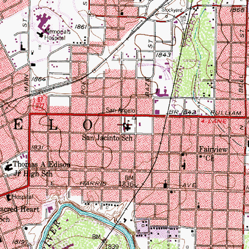 Topographic Map of San Jacinto School, TX