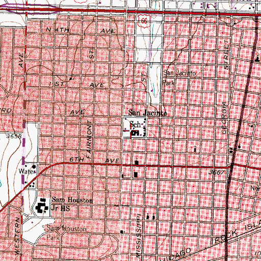 Topographic Map of San Jacinto School, TX