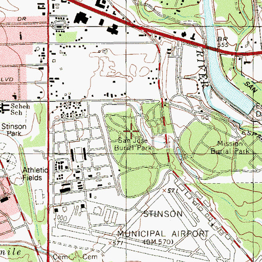 Topographic Map of San Jose Burial Park, TX
